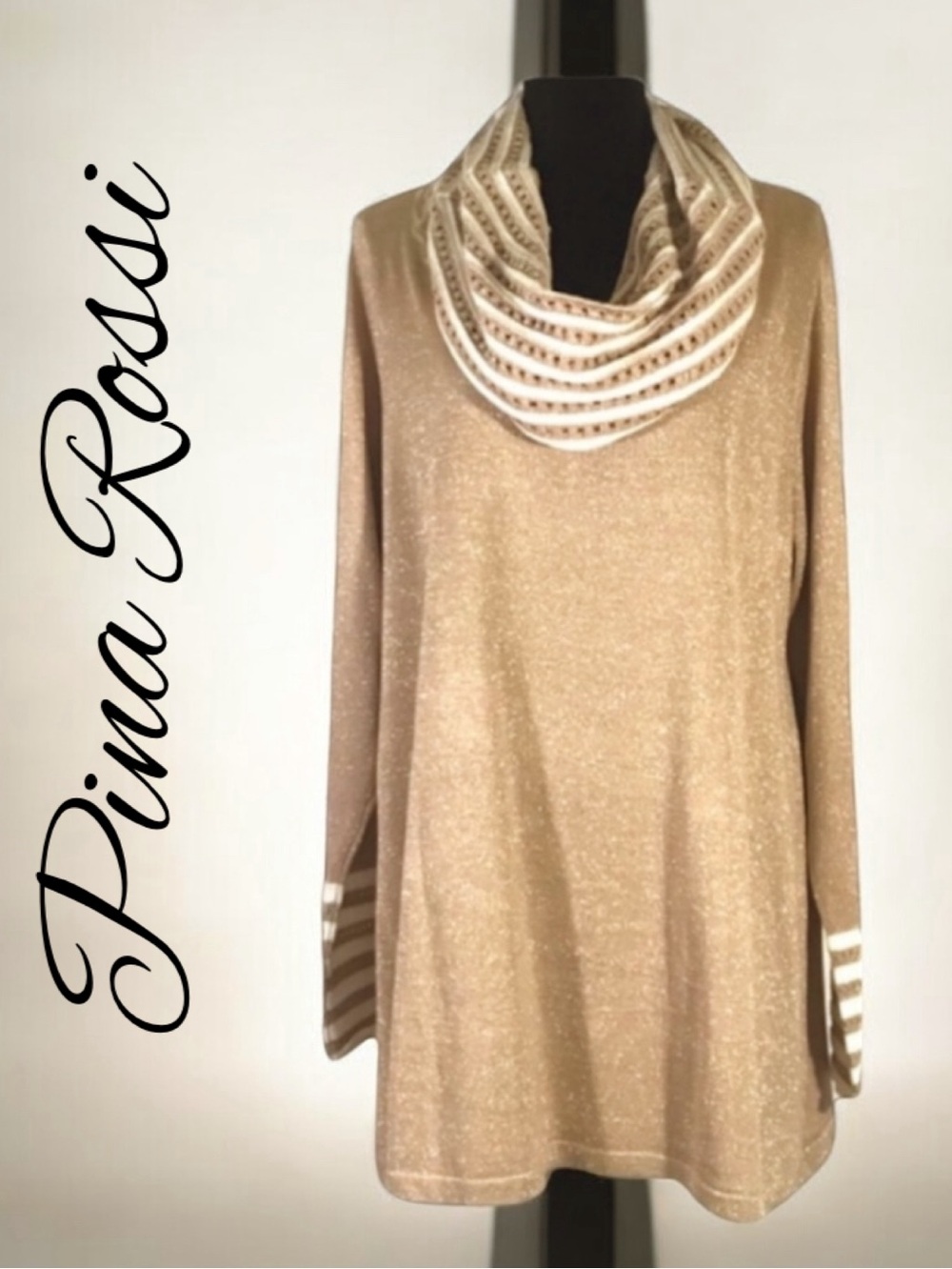 PINA ROSSI (NWOT) GOLD SHIMMER SCARF SWEATER SZ 1x